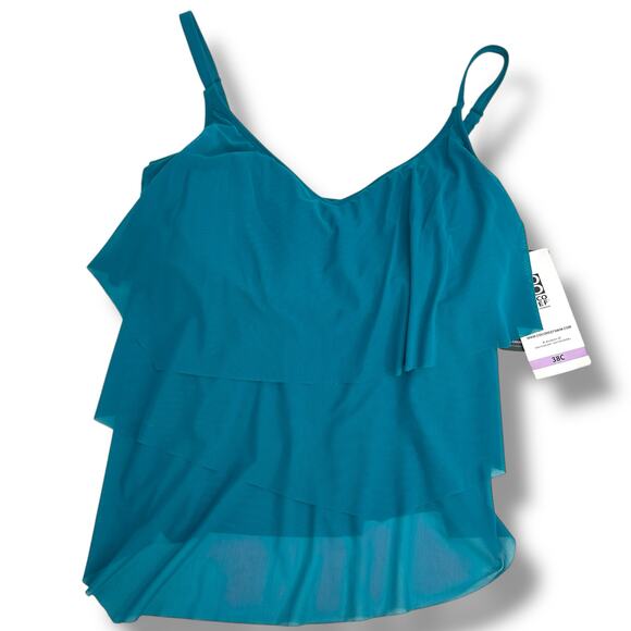 NEW Coco Reef Teal Tankini Top Size 38C Layered Mesh Flowey Loose Swimsuit XL - Picture 3 of 11